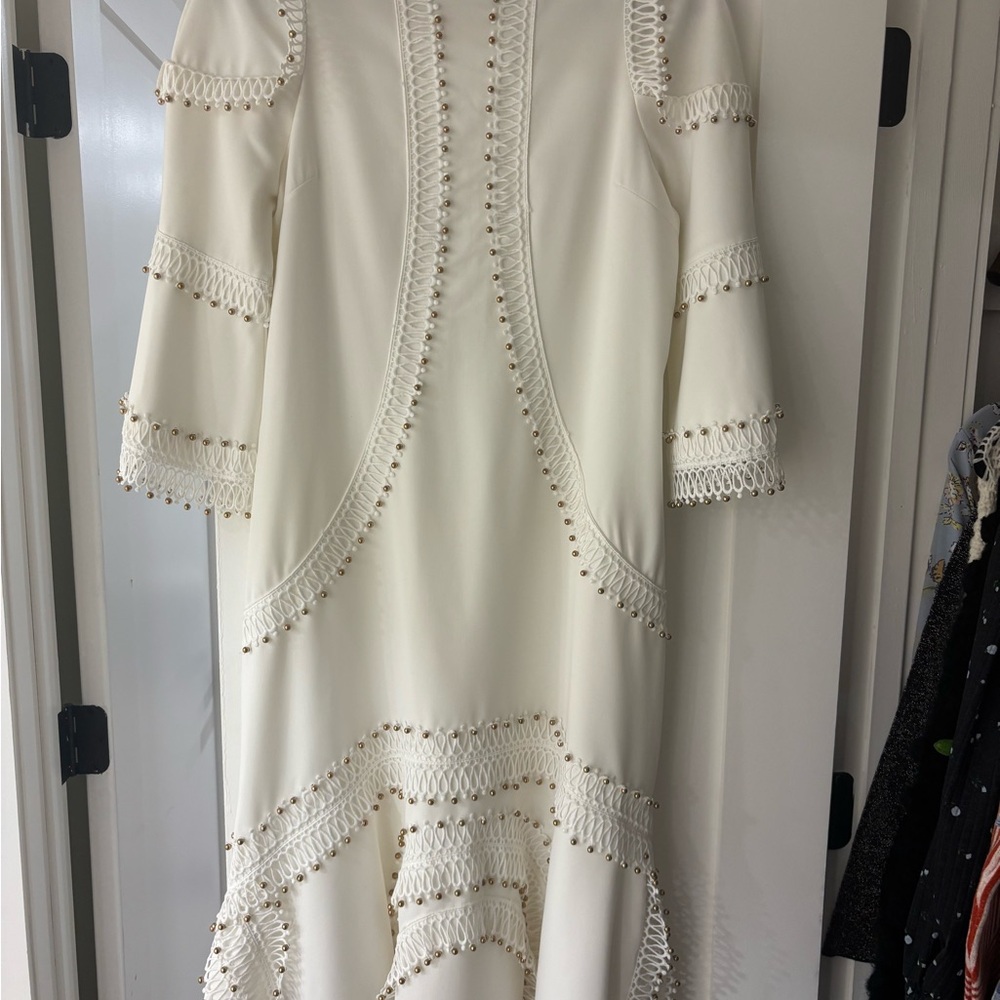 Elegant White Crochet Trim Dress